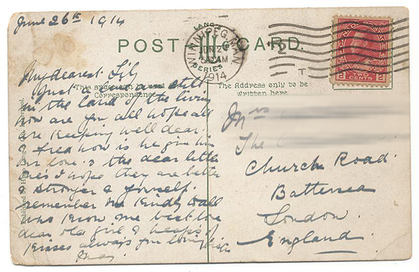 1914 postcard from Manitoba